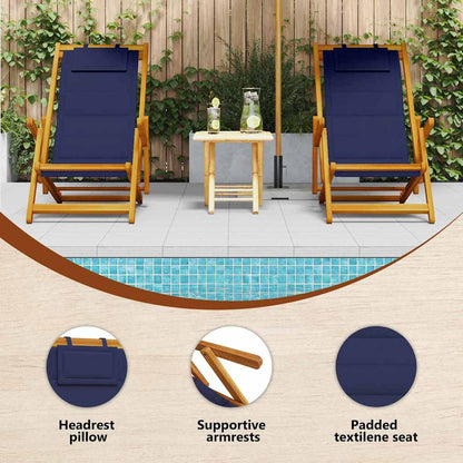 Beach Chair with Cushion Folding 2 pcs Brown Solid Acacia Wood