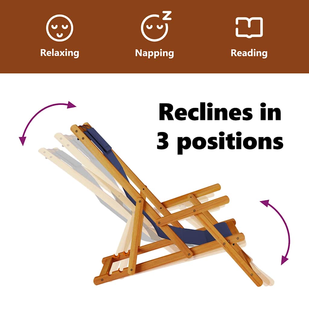 Beach Chair with Cushion Folding 2 pcs Brown Solid Acacia Wood