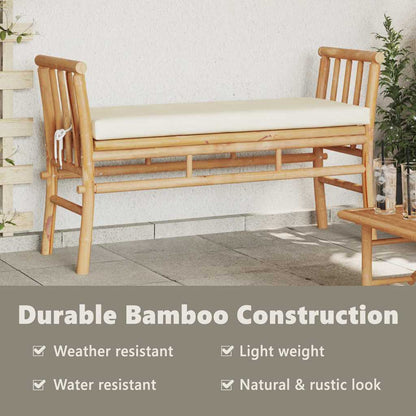 Garden Bench with Cushion Brown 110 x 38 x 65cm Bamboo
