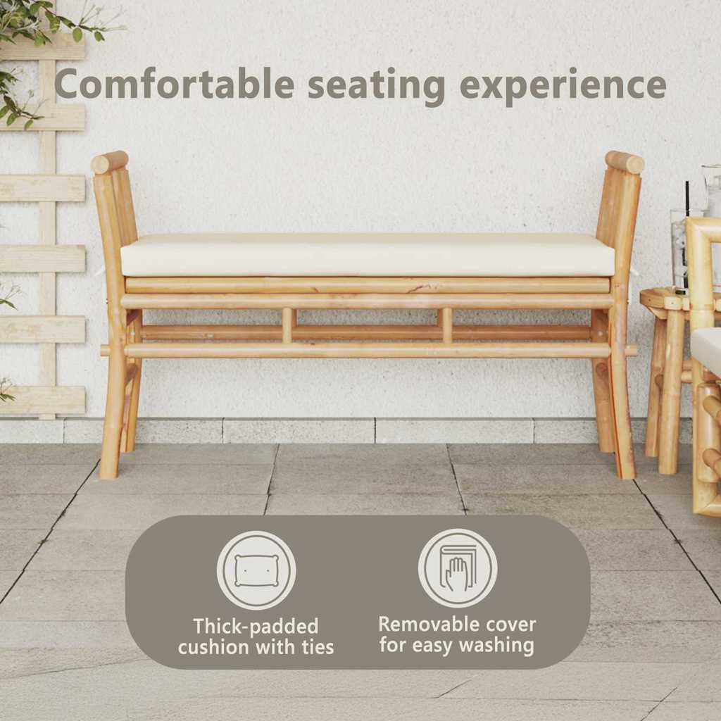 Garden Bench with Cushion Brown 110 x 38 x 65cm Bamboo