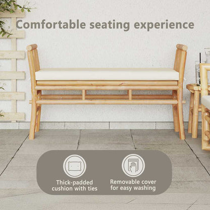 Garden Bench with Cushion Brown 110 x 38 x 65cm Bamboo