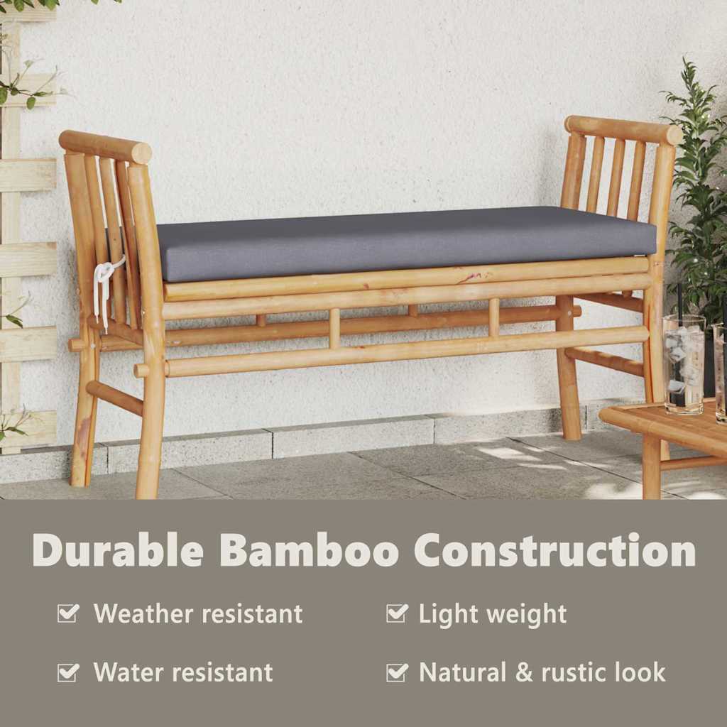 Garden Bench with Cushion Brown 110 x 38 x 65cm Bamboo