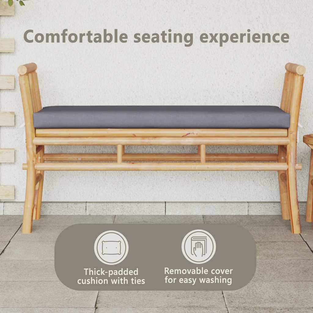 Garden Bench with Cushion Brown 110 x 38 x 65cm Bamboo