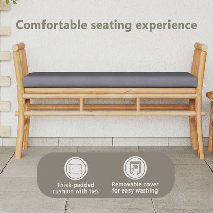 Garden Bench with Cushion Brown 110 x 38 x 65cm Bamboo