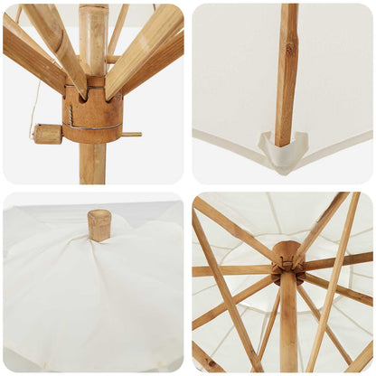 Garden Parasol Cream White Ø 180 x 230 cm Bamboo