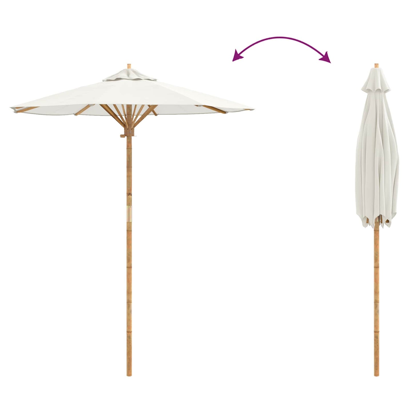 Garden Parasol Cream White Ø 180 x 230 cm Bamboo