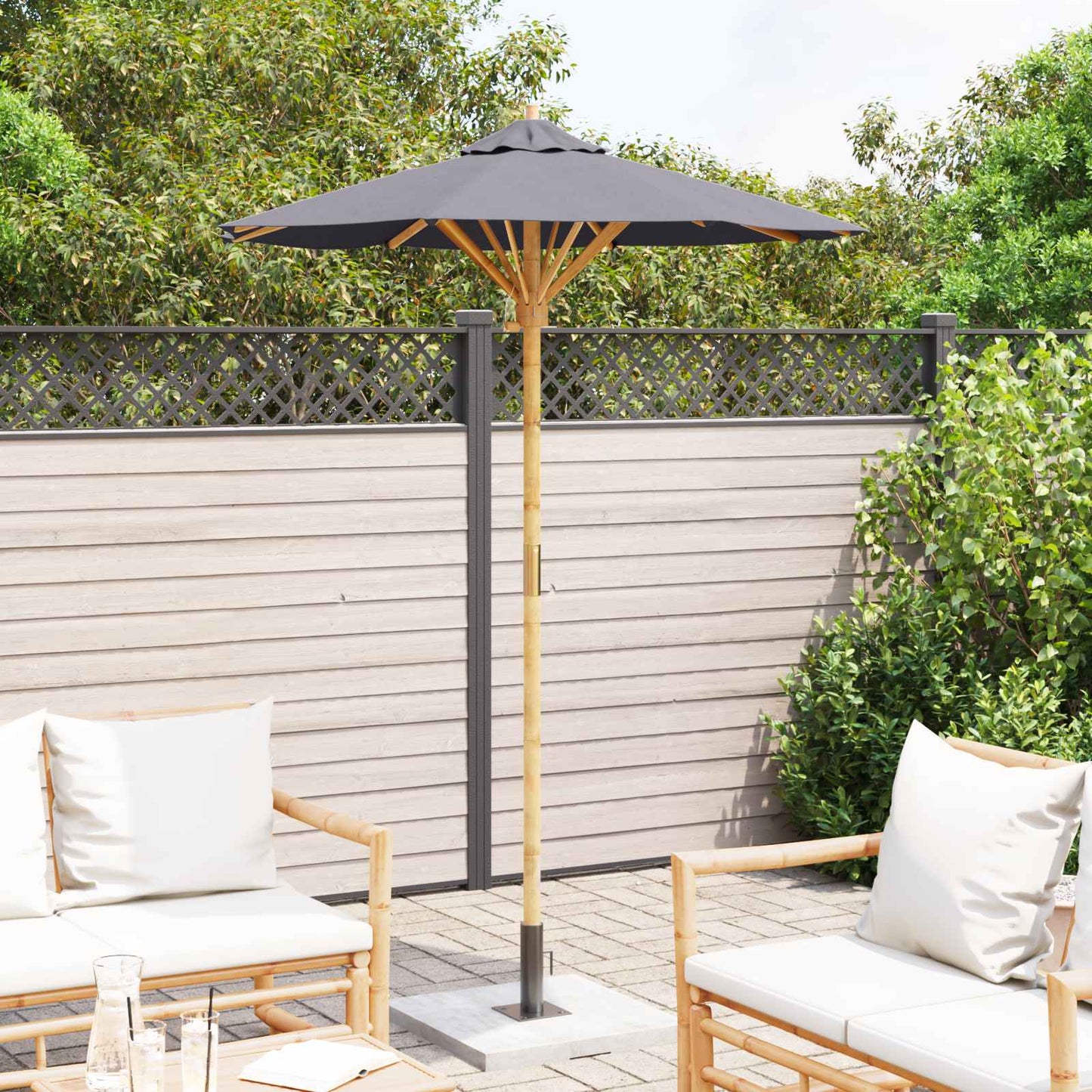 Garden Parasol Dark Grey Ø 150 x 210 cm Bamboo