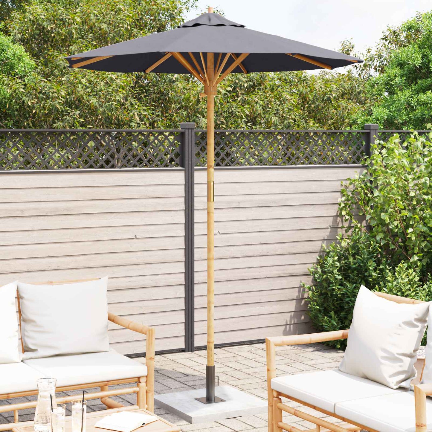 Garden Parasol Dark Grey Ø 180 x 230 cm Bamboo
