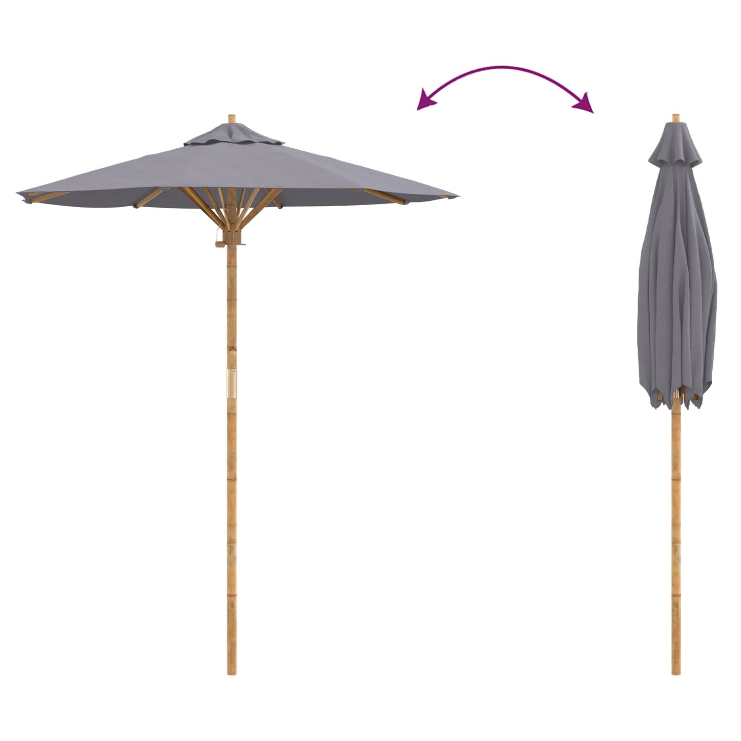 Garden Parasol Dark Grey Ø 180 x 230 cm Bamboo