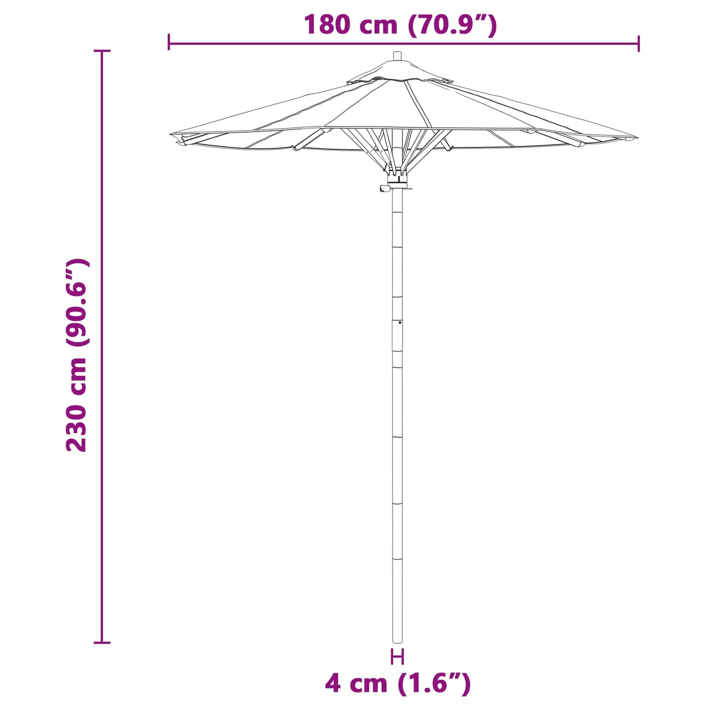Garden Parasol Dark Grey Ø 180 x 230 cm Bamboo