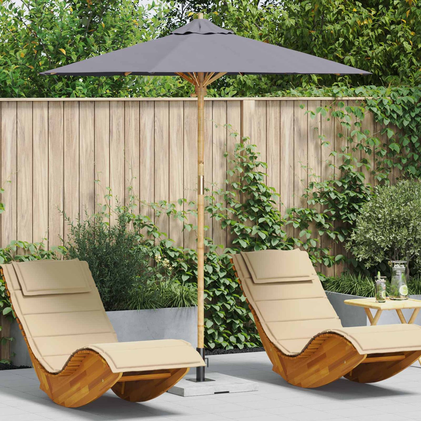 Garden Parasol Dark Grey Ø 217 x 230 cm Bamboo