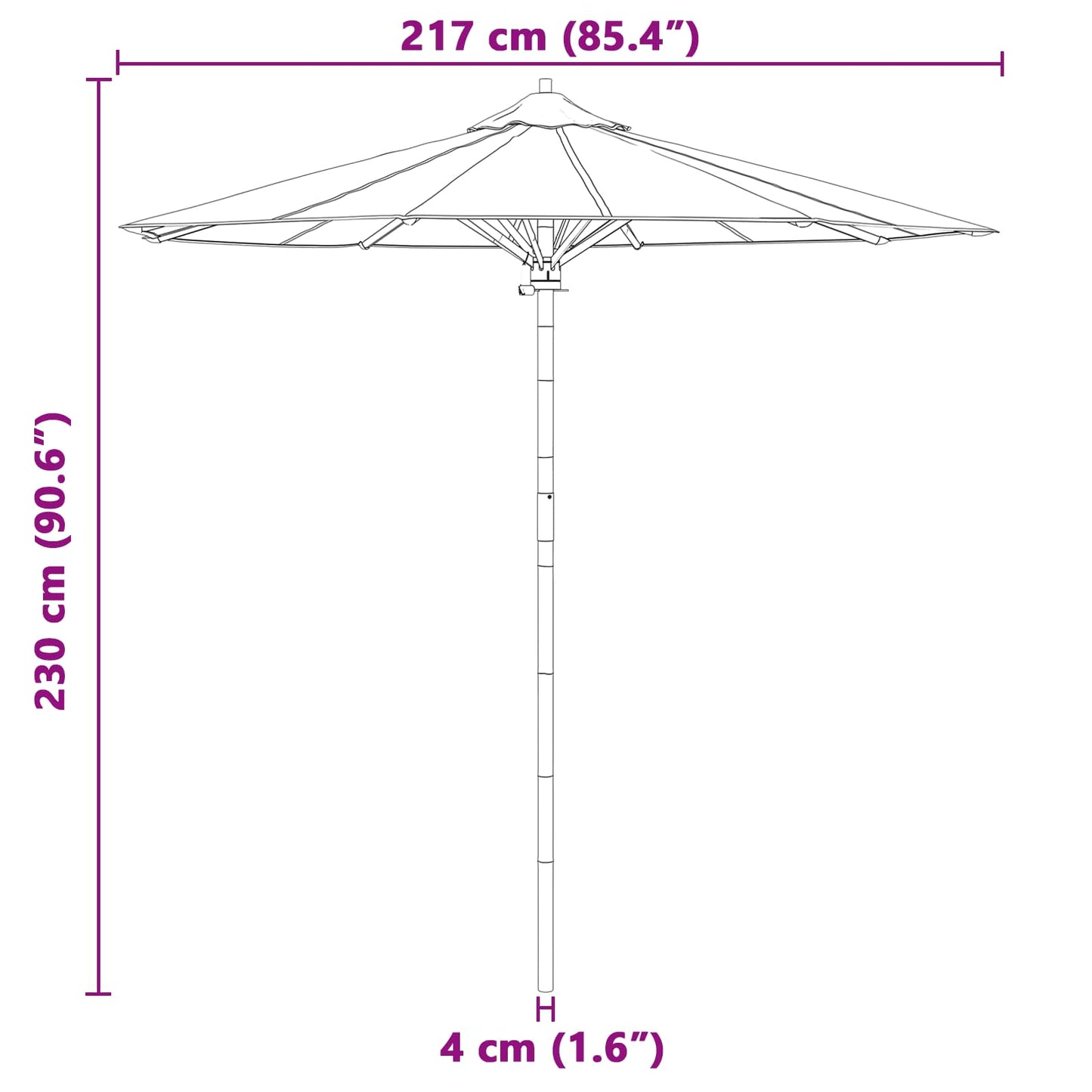 Garden Parasol Dark Grey Ø 217 x 230 cm Bamboo