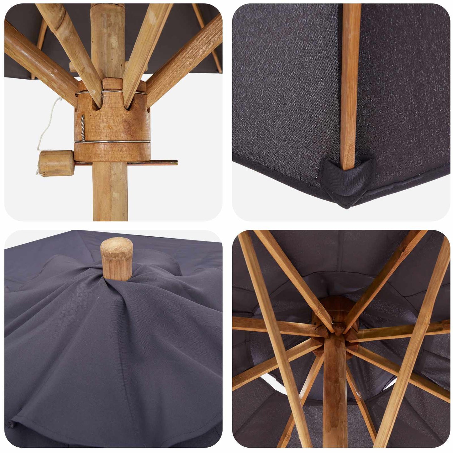 Garden Parasol Dark Grey Ø 240 x 260 cm Bamboo