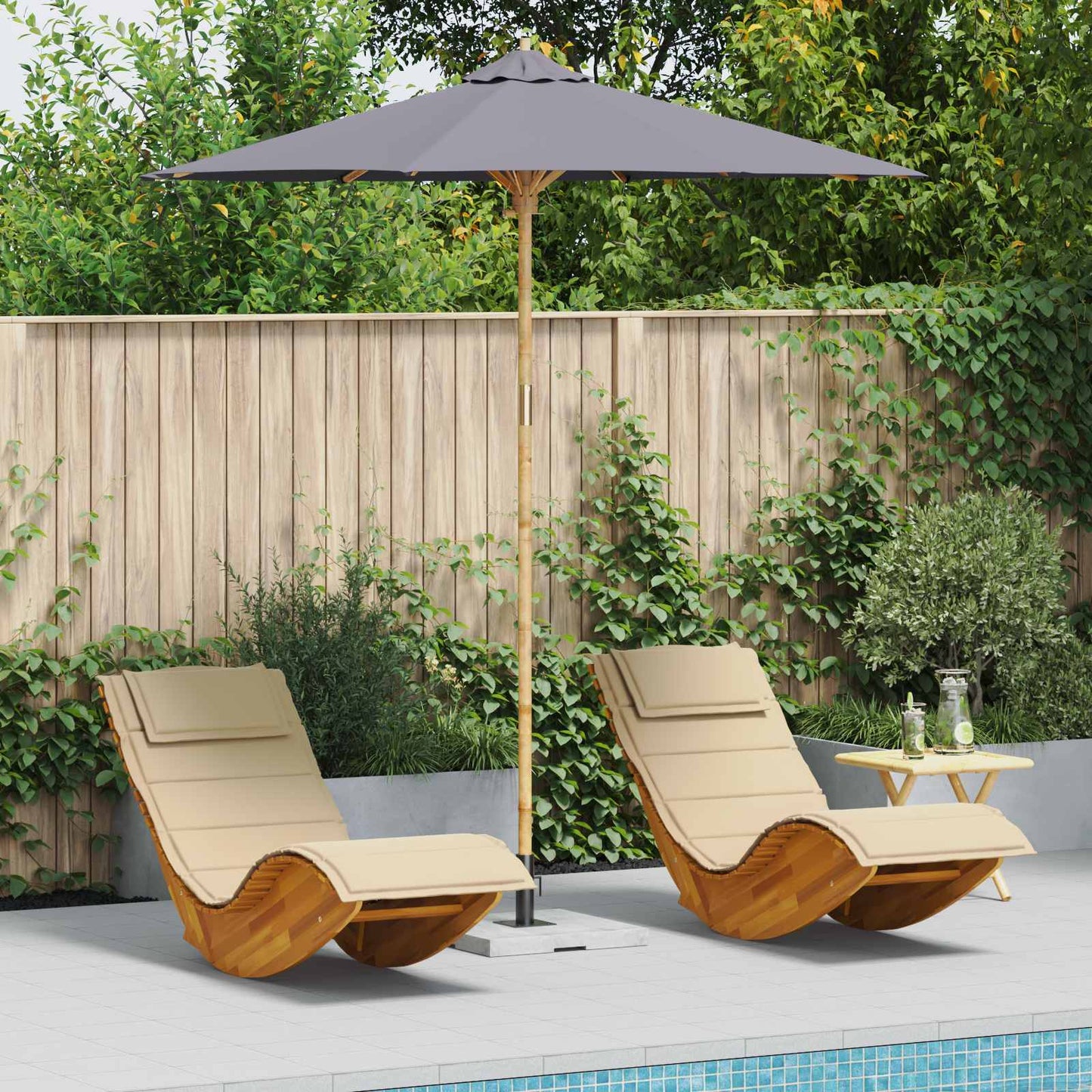 Garden Parasol Dark Grey Ø 240 x 260 cm Bamboo