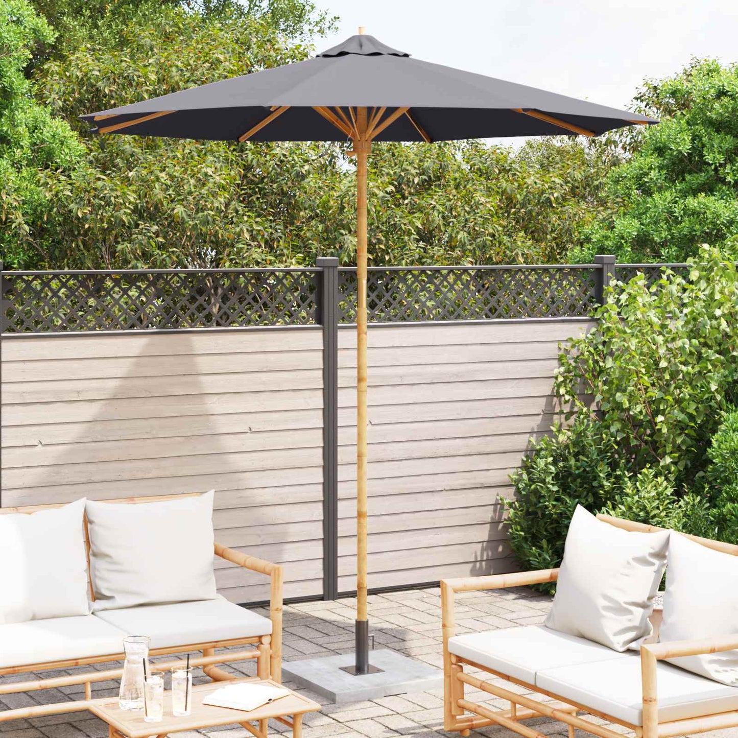 Garden Parasol Dark Grey Ø 240 x 260 cm Bamboo
