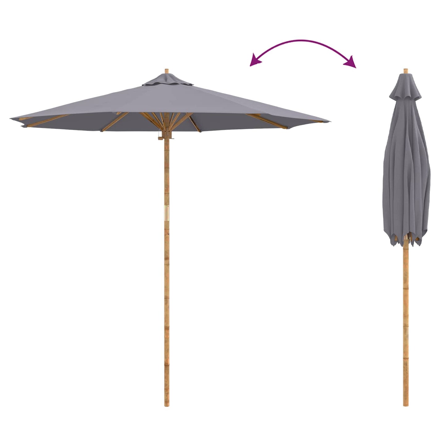 Garden Parasol Dark Grey Ø 240 x 260 cm Bamboo