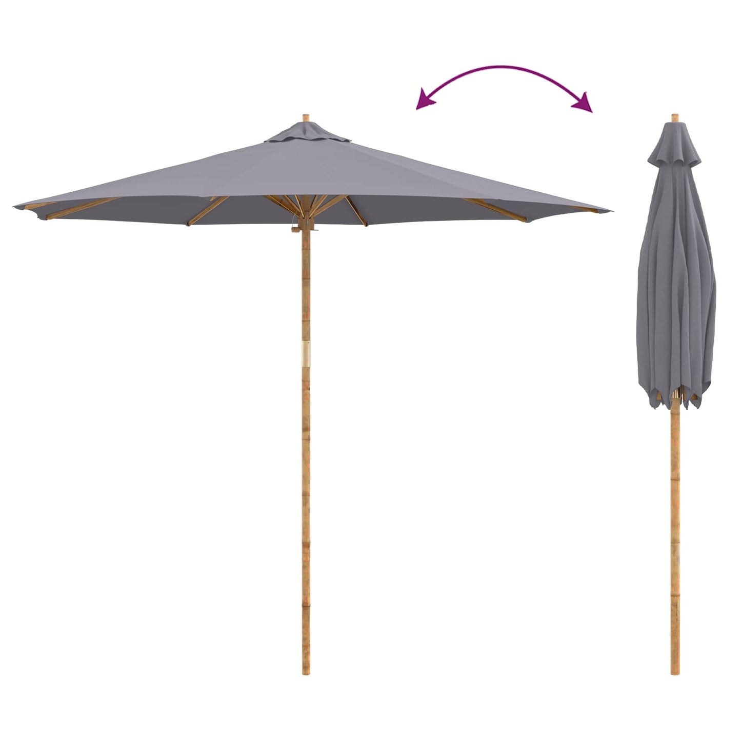 Garden Parasol Dark Grey Ø 270 x 260 cm Bamboo