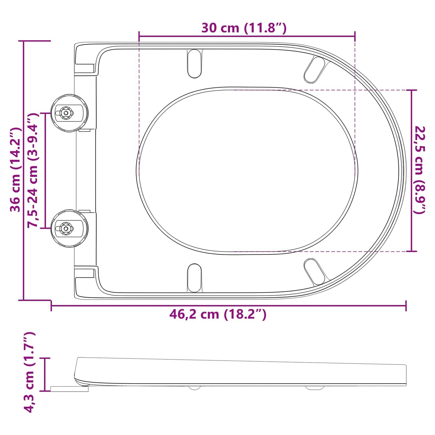 Toilet Seat Anthracite 49 x 36 x 4 cm Duroplast