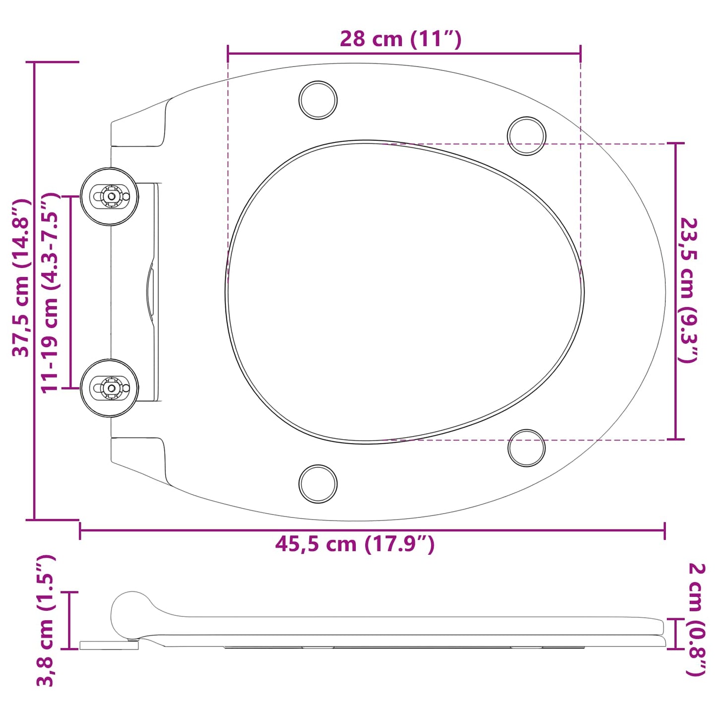Toilet Seat Grey 47 x 37.5 x 3.8 cm Duroplast