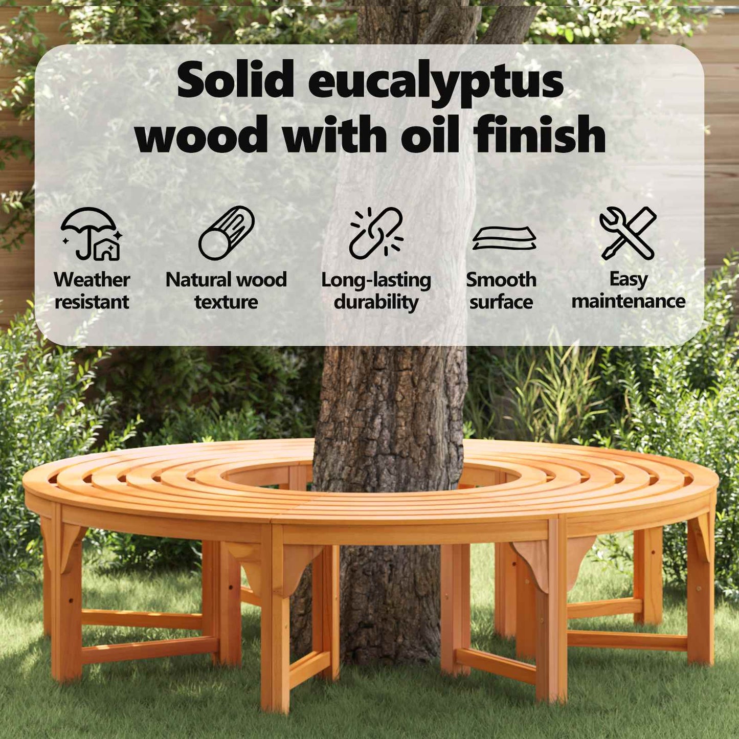 Tree Bench 2 pcs Natural 160 x 80 x 45cm Solid Eucalyptus Wood