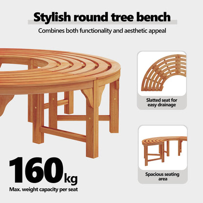 Tree Bench 2 pcs Natural 160 x 80 x 45cm Solid Eucalyptus Wood