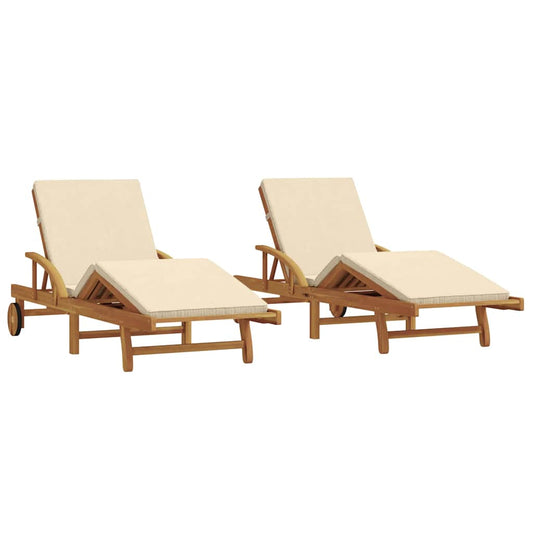 Sun Lounger 2 pcs Solid Acacia Wood Beige