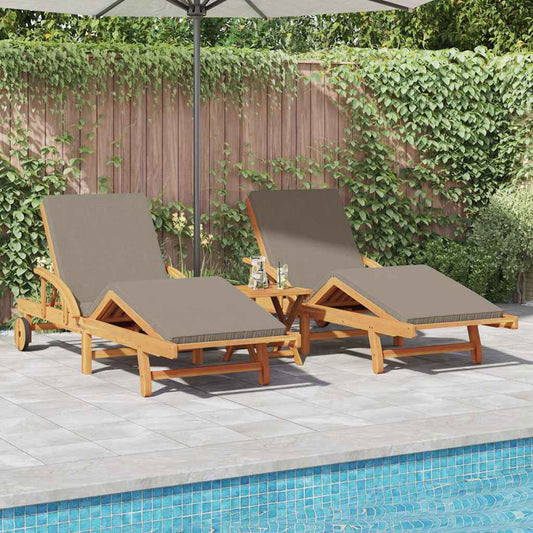 Sun Lounger 2 pcs Solid Acacia Wood Taupe