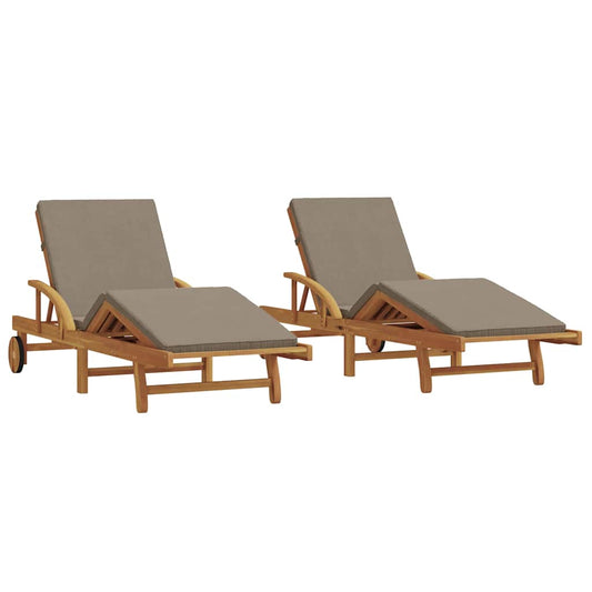 Sun Lounger 2 pcs Solid Acacia Wood Taupe