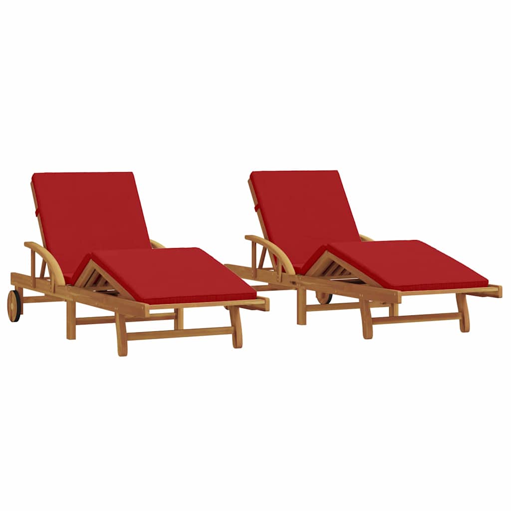Sun Lounger 2 pcs Red 200 x 67 x 84 cm Solid Acacia Wood