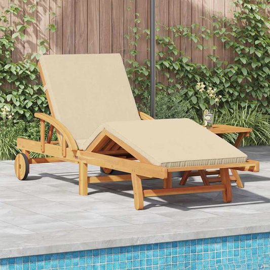 Sun Lounger 2 pcs Solid Acacia Wood Beige