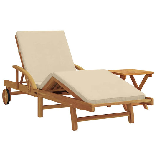 Sun Lounger 2 pcs Solid Acacia Wood Beige