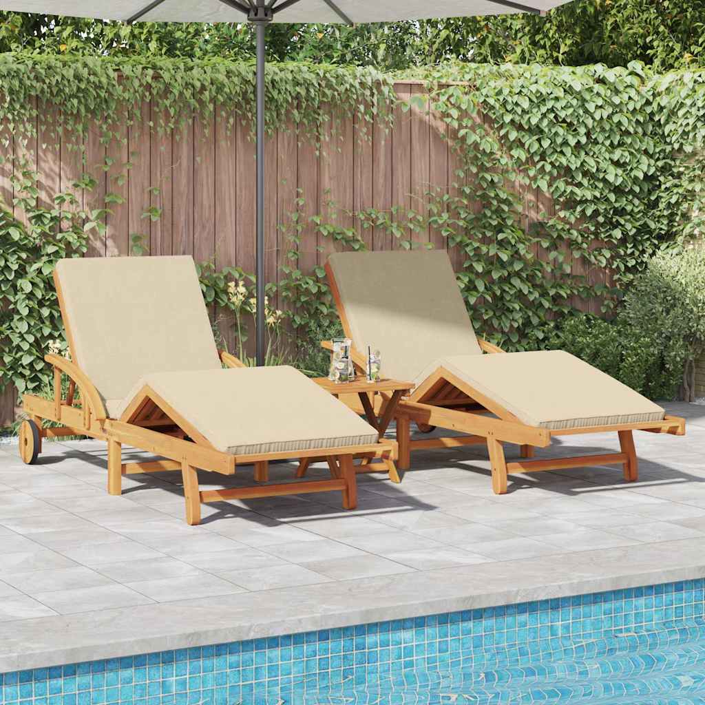 Sun Lounger Reclining 3 pcs Beige Solid Acacia Wood