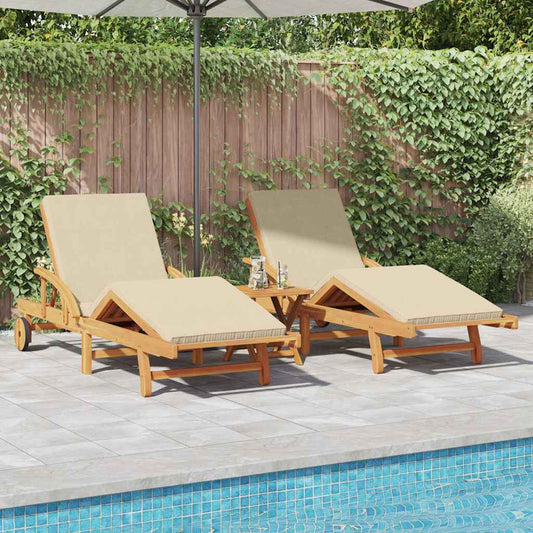 Sun Lounger 3 pcs Solid Acacia Wood Beige