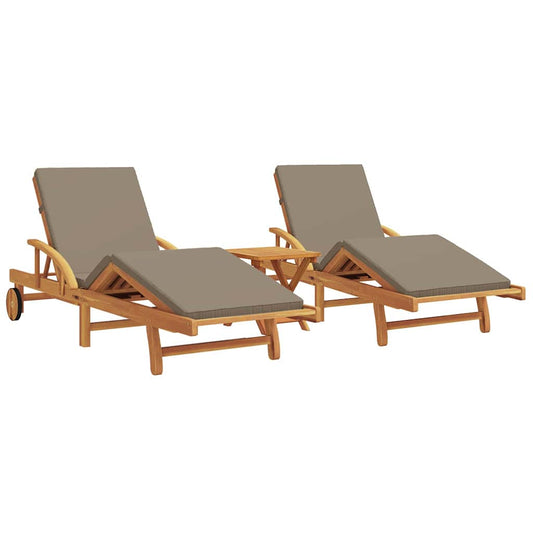 Sun Lounger 3 pcs Solid Acacia Wood Taupe