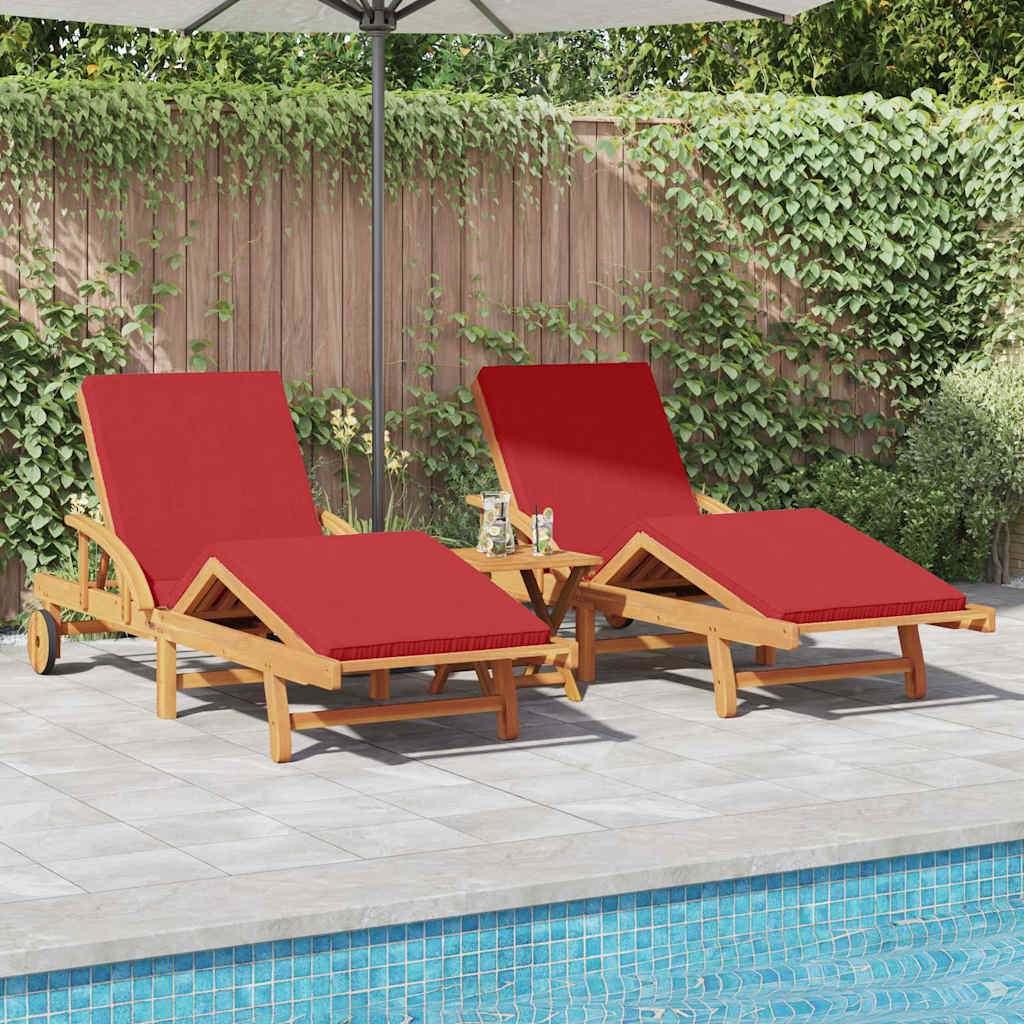 Sun Lounger 3 pcs Red 200 x 67 x 84 cm Solid Acacia Wood