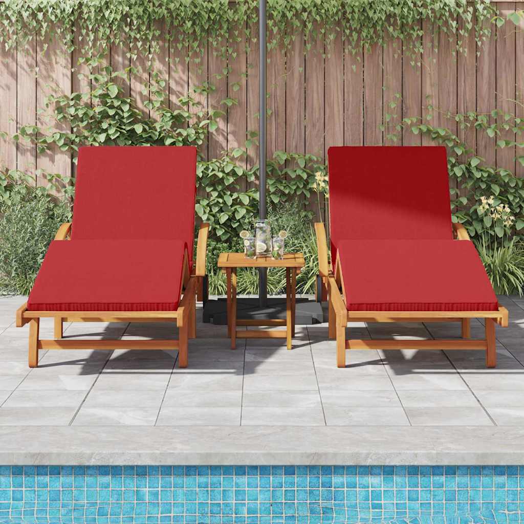 Sun Lounger 3 pcs Red 200 x 67 x 84 cm Solid Acacia Wood