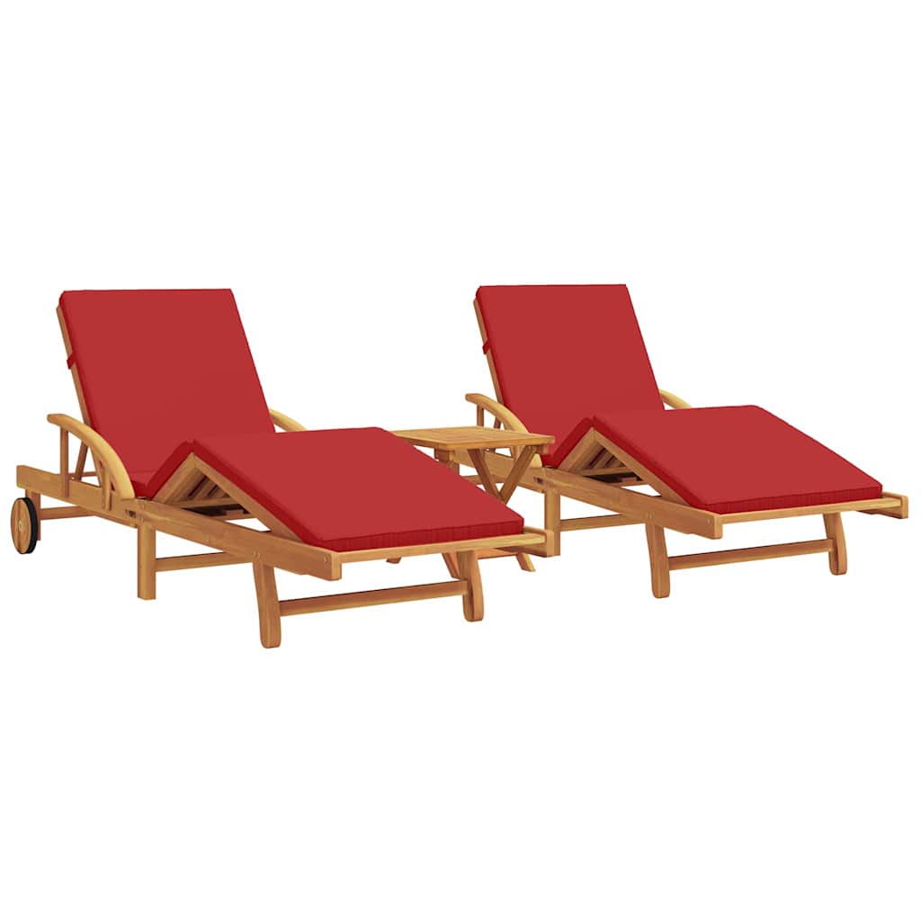 Sun Lounger 3 pcs Red 200 x 67 x 84 cm Solid Acacia Wood