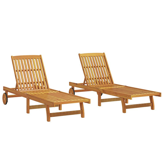 Sun Loungers 2 pcs with Wheels Solid Wood Acacia