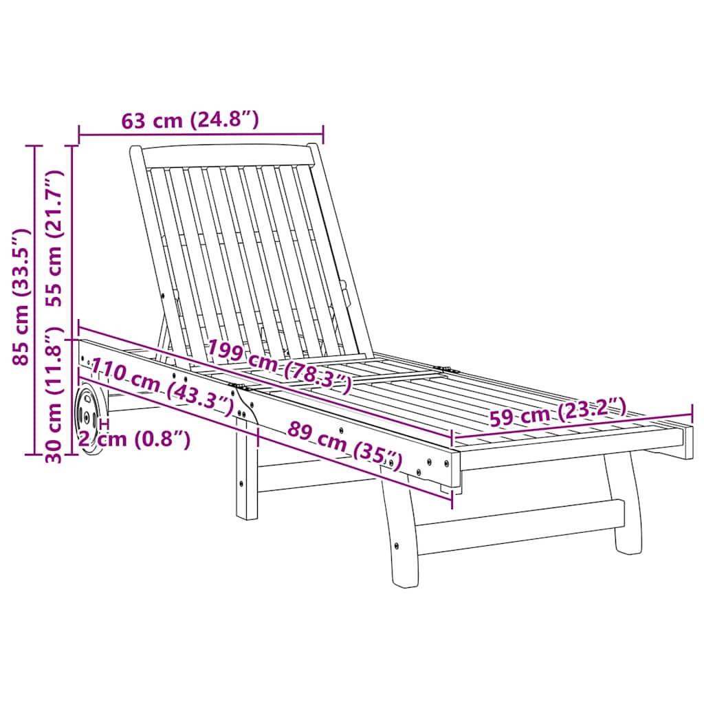 Sun Lounger | Set of 2 | Acacia wood | Solid Acacia wood | Standard
