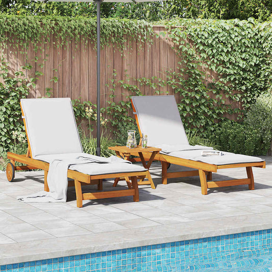 Sun Loungers 2 pcs with Wheels Solid Wood Acacia