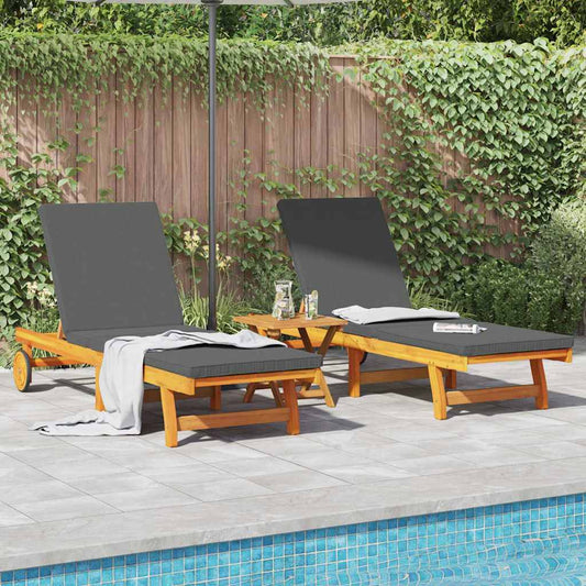 Sun Lounger 2 pcs Solid Acacia Wood Brown