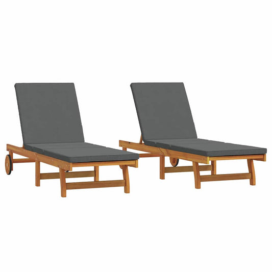 Sun Lounger 2 pcs Solid Acacia Wood Brown