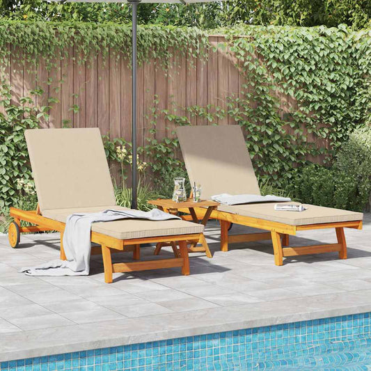 Sun Lounger 2 pcs Solid Acacia Wood Brown
