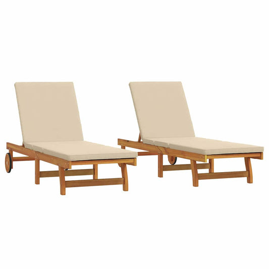 Sun Lounger 2 pcs Solid Acacia Wood Brown