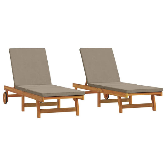 Sun Lounger 2 pcs Solid Acacia Wood Brown
