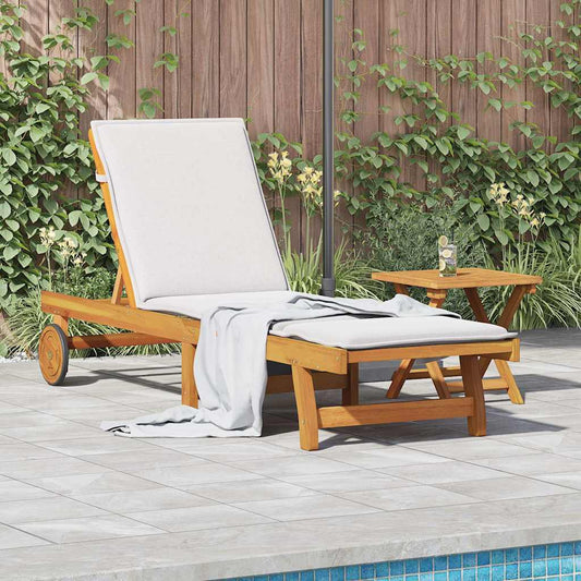 Wheeled Sun Lounger with Table Solid Wood Acacia