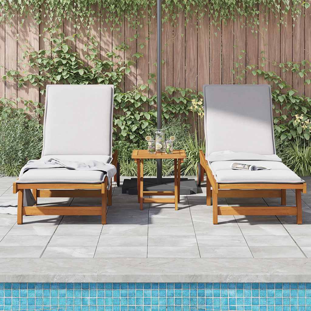 Sun Lounger | Set of 3 | Acacia Wood Brown | Solid Acacia Wood