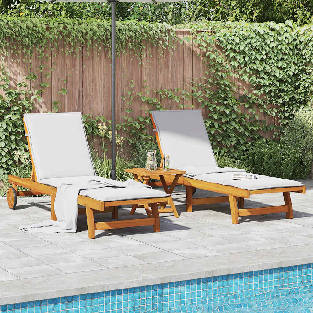 Sun Lounger | Set of 3 | Acacia Wood Brown | Solid Acacia Wood