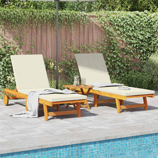 Sun Lounger 3 pcs Solid Acacia Wood Brown