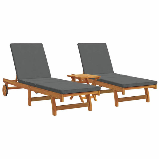 Sun Lounger 3 pcs Solid Acacia Wood Brown